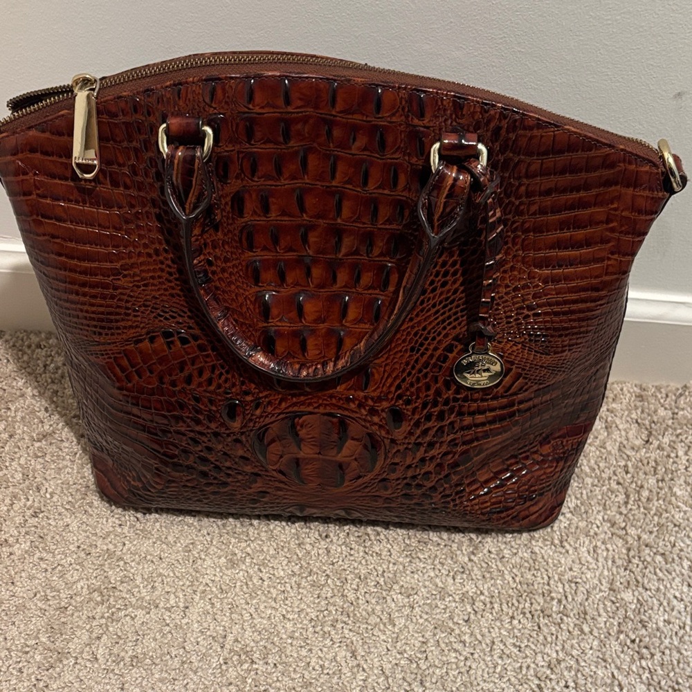 Brahmin Rich Brown Crocodile Embossed Shoulder Bag